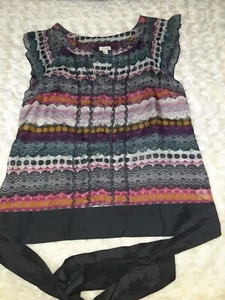 Blusa Odille Anthropologie 100 % seda atado según pliegue encaje multicolor - Imagen 1 de 10