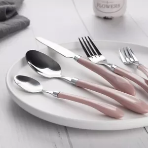 Pink Silverware Set, HOFTEN 20 Piece Stainless Steel Color Handle Flatware, - Picture 1 of 4
