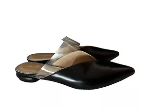 Linea Paolo Abril Black Pointy Toe Leather Mules Size 9M Flats EUC! - Picture 1 of 15