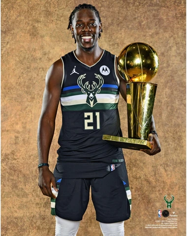 Jrue Holiday Milwaukee Bucks Unsigned 2021 NBA Finals Larry O'Brien Cover