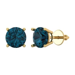 Pendientes clásicos de topacio azul real de corte redondo de 3,0 quilates oro amarillo 14 K - Imagen 1 de 11