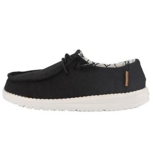 Hey Dude Wendy Youth Linen - Black | Girls Slip on Loafers | Light Weight