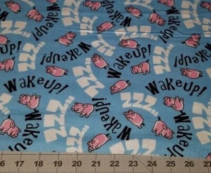 SUPER SNUGGLE FLANNEL Sewing Fabric 1 Yd (36") x 42" WAKEUP! SLEEPY PIG on Blue - Picture 1 of 2