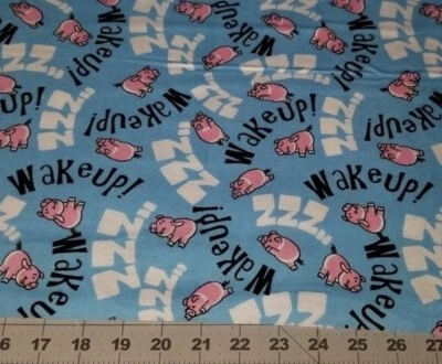 SUPER SNUGGLE FLANNEL Sewing Fabric 1 Yd (36") x 42" WAKEUP! SLEEPY PIG on Blue - Image 1 of 2