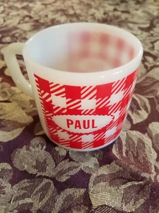 Vintage rot Gingham Karo Karo Milchglas Kaffeebecher "Paul" - Bild 1 von 3
