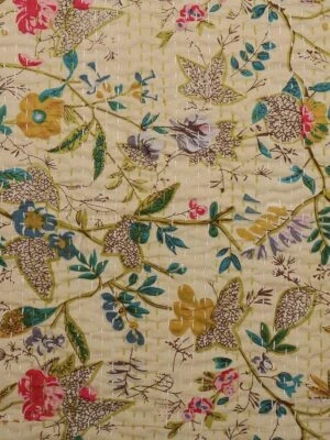 Indian cotton handmade Floral Print Kantha quilt Bedding Bedspread Blanket Throw - Image 1 of 4