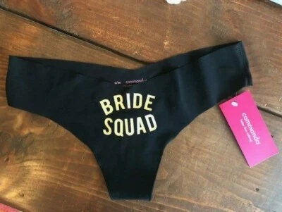 Ropa interior tanga para mujer Commando "Bride Squad", negra con oro, nueva con etiquetas Mult. Tallas Foto 1 de 4