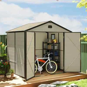 Garden Shed Plastic Wall 8x6ft Outdoor Tools Storage Window Vents Lockable Doors - Picture 1 of 11