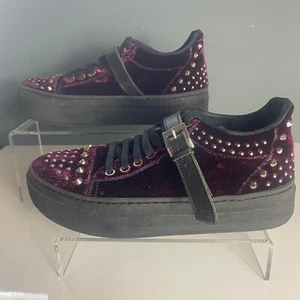 The Kooples - Chunky Trainer / Studded - Purple Velvet - Buckle - Size 4 / 37 - Picture 1 of 10
