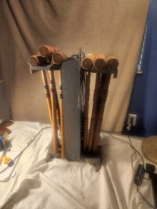 Antique Vintage Outdoor Lawn 6 Player Croquet Set w/ Wood Stand - Picture 1 of 6
