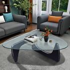 Black 12mm Glass Triangle Coffee Table Wood Base For Noguchi-Style