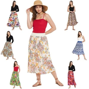 Women Skirt Midi High Waist Printed Casual Beach Swing A Line Skirts for Girls - Picture 1 of 58