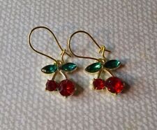 Diamante Red Cherry Huggie Leverback Fashion Earring Gold