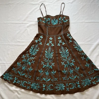 Винтажное коктейльное платье Sue Wong коричневое бирюзовое с вышивкой размер [размер 12] - Изображение 1 из 4