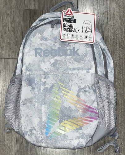 Zaino donna Reebok Ocean bianco e grigio marmo 17 5" con tasca tecnica nuovo con etichetta