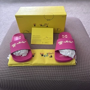 Off White Kids Pool Slider Script Logo Fuchsia Yellow Size 31 - Picture 1 of 4