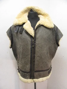 VINTAGE REDSKINSB-3 SHEEPSKIN LEATHER FLYING GILET VEST JACKET SIZE L - Picture 1 of 24