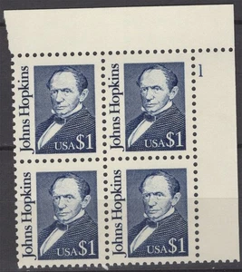 SC# 2194b - 1986-94 Great Americans Series -$1.00 Johns Hopkins Plate Block of 4 - Picture 1 of 1