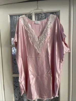 Pinx Nightshirt Womens One Size OS Pink Nylon Satin Sleep Shirt Lace Trim NWOT - Image 1 of 4