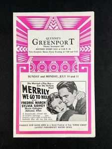 1932 Glynne's Greenport Theater NY - Merrily We Go To Hell - Vtg Movie Program - Picture 1 of 3