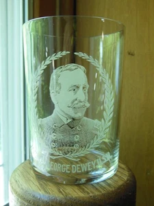 ANTIQUE ADMIRAL GEORGE DEWEY, USN PATRIOTIC ACID ETCHED GLASS TUMBLER - Picture 1 of 5