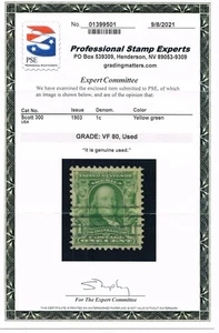 EXCELLENT GENUINE SCOTT #300 USED 1903 GREEN FRANKLIN PSE CERT GRADED VF-80 - Picture 1 of 3