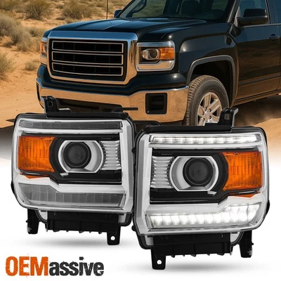 Par de repuesto de faros proyectores LED DRL halógenos para GMC Sierra 2014-2019 Foto 1 de 4