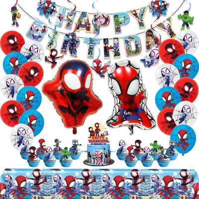 Juego de decoraciones de fiesta de cumpleaños Spidey con pancarta globos adornos para pasteles mantel Foto 1 de 2