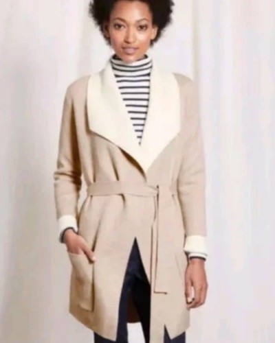 VETEMENTS Cardigan Boden con cintura a cascata marrone e panna taglia media misto lana tasche