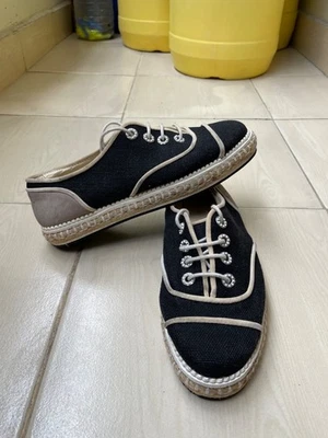 Chanel lace up espadrille in black canvas size 37 EU - Image 1 of 4