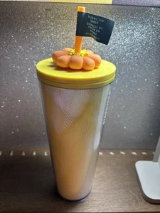 Bicchiere nuovo con etichette Starbucks 2025 Summer Swirl giallo arancione fiore ciondolo paglia topper - Foto 1 di 6