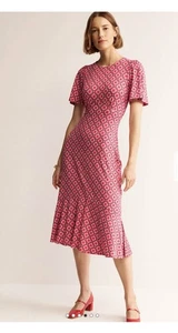 Boden Felicity abito da tè midi in jersey da donna taglia 12P 12 Petite rosa - Foto 1 di 13