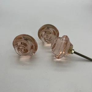 3 Pink Rose Swirl Glass Drawer Pulls Knobs - Picture 1 of 6