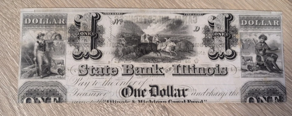 1842 $1 State Bank of Illinois Obsolete Note ONE DOLLAR with Back - Image 1 of 4