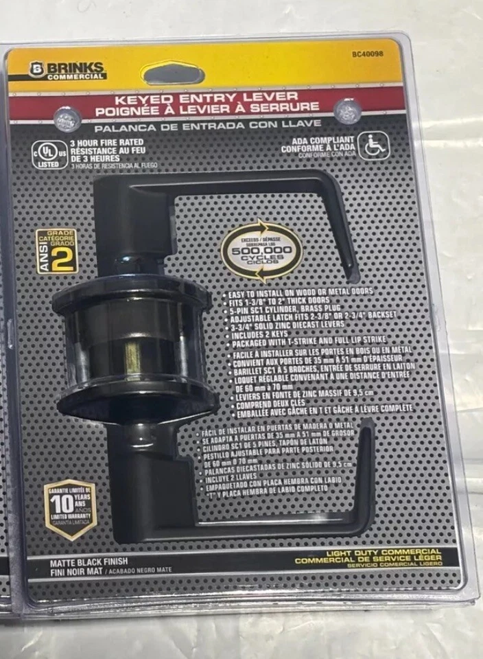 BRINKS COMMERCIAL Palanca Negro Mate Interior/Exterior Llave Igual Puerta Entrada Foto 1 de 1