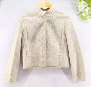 Elie Tahari Women's Neutral Reversible Linen Stitch Details Jacket Sz M NEW - Picture 1 of 10