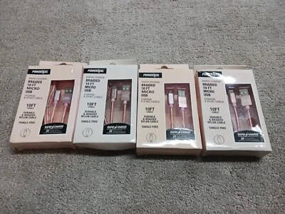 Lote de 4 cables de carga y sincronización USB trenzados PowerXcel de carga rápida oro rosa 10 pies Foto 1 de 4