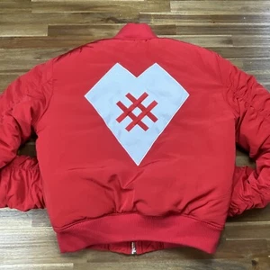 Doing It For The Cuddles Puffer Jacket Medium Red DJ Will Clark Designer Bomber - Picture 1 of 8