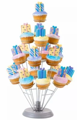 New WILTON Cupcake Flair Dessert Stand Silver 12"X18" Holds 19 Cupcakes Muffins - Image 1 of 4