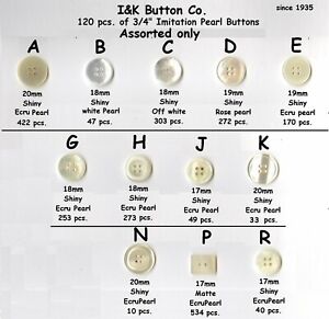120 Imitation Pearl Buttons 3/4" ASSORTED 15 styles matte shiny ecru