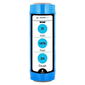 Película de envoltura preestirada manual 8 rollos 17" x 1476' (calibre 34) palets - azul - Imagen 1 de 8