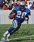 Barry Sanders Signed Lions Blue Jersey Running With Football 8X10 Photo Ss Coa