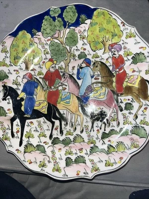 Vintage handcrafted Turkish Ege Cini Kutahya Art Pottery Hanging Plate. - Image 1 of 4