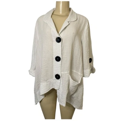 Camisa Top Moonlight Y & S Blanca Texturizada Botones Lagenlook XL Dobladillo Alto-Bajo Foto 1 de 4