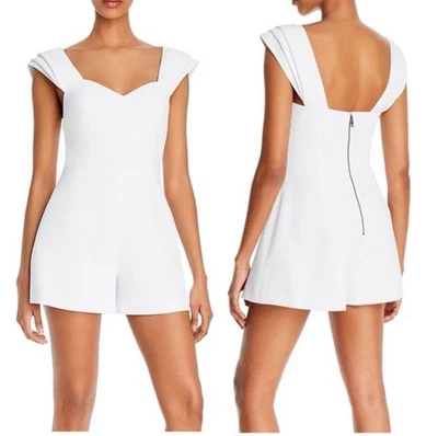 New $295 alice & olivia Imán Pleated Strap Romper Short Sleeveless White size 4 - Изображение 1 из 4