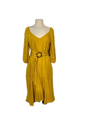 Maeve Anthropologie Artemis Midi Dress W/Belt Mustard Yellow Fall Feminine Sz 8 - Image 1 of 4