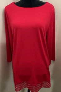 Susan Graver Premier Red With White Polka Dot Trim Tunic Top Size XL - Picture 1 of 12