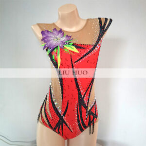 Customize Women Girl Costume Rhythmic Gymnastics Leotards Competition Dress Red