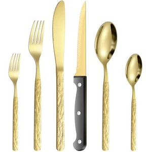 Premium 24-Piece Stainless Steel Cutlery Set with Steak Knives - Golden Silve... - Picture 1 of 8