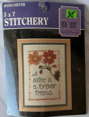 Kit de bordado Sister is Forever Crewel 5 x 7 diseños para la aguja 1986 de colección Foto 1 de 2